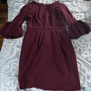 Betsy & Adam Burgundy Ruffle Sleeve Dress